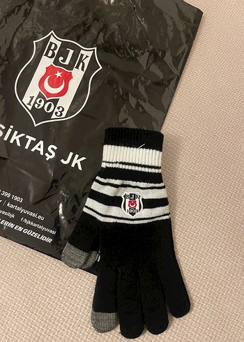 Beşiktaş Unisex Nakışlı Örgü Siyah Eldiven - Görsel 2