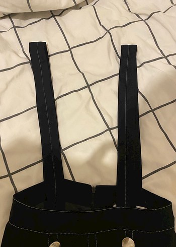 Düğmeli Siyah Askılı Mini elbise - Görsel 3