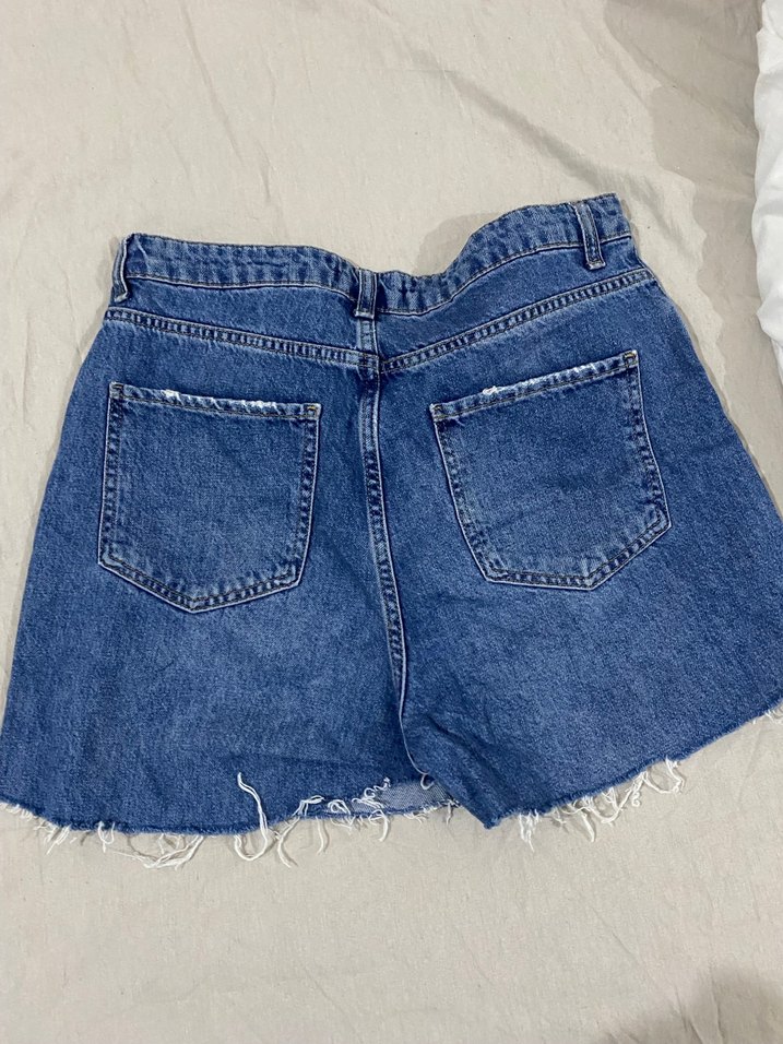 Kadın Mavi Rahat Kesim Mini Kot Şort - Görsel 5