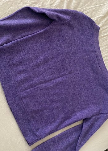 Kadın Mor Keten Triko, Kayık Yaka, Uzun Kollu - Görsel 3