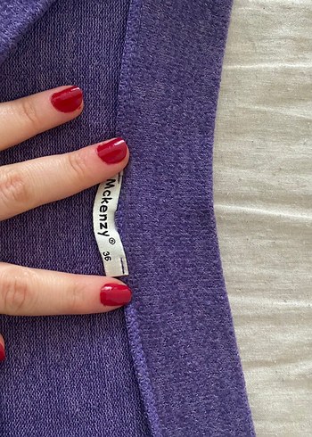 Kadın Mor Keten Triko, Kayık Yaka, Uzun Kollu - Görsel 4