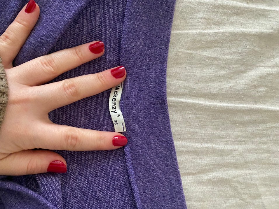 Kadın Mor Keten Triko, Kayık Yaka, Uzun Kollu - Görsel 4