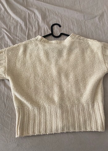 Kadın Örgü Beyaz Midi Taşlı Hırka - Görsel 3