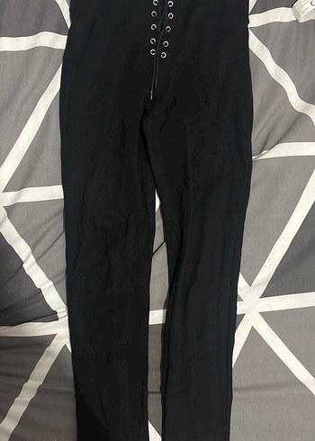 Düğmeli Siyah Süet Kadın tayt - Görsel 2