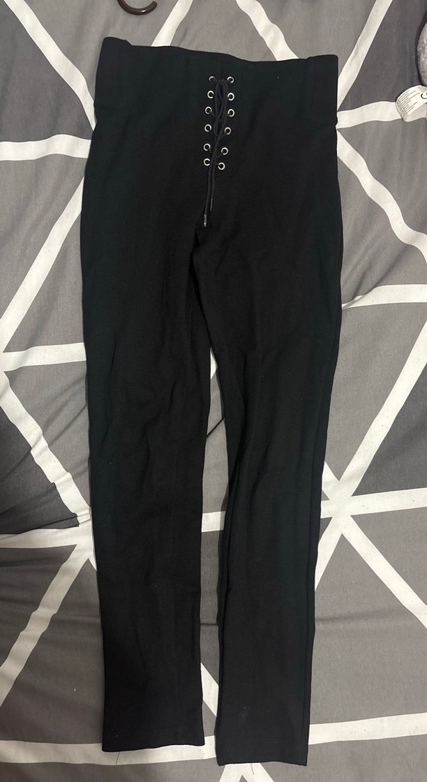 Düğmeli Siyah Süet Kadın tayt - Görsel 2