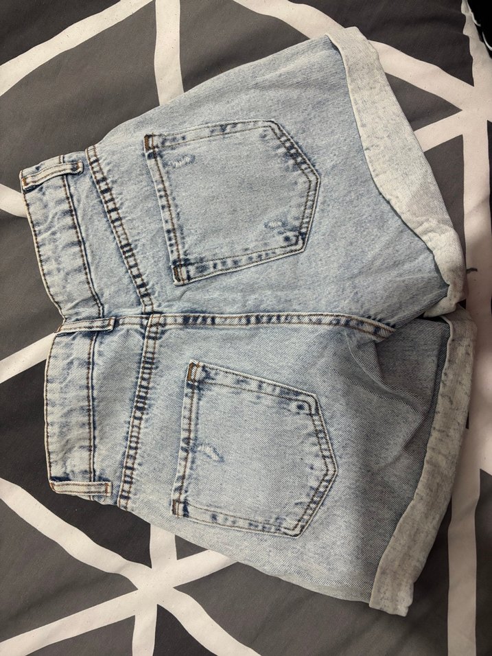 Düğmeli Baskılı Gri Mavi Kadın Denim Pantolon - Görsel 2