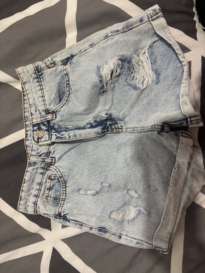 Düğmeli Baskılı Gri Mavi Kadın Denim Pantolon - Görsel 3