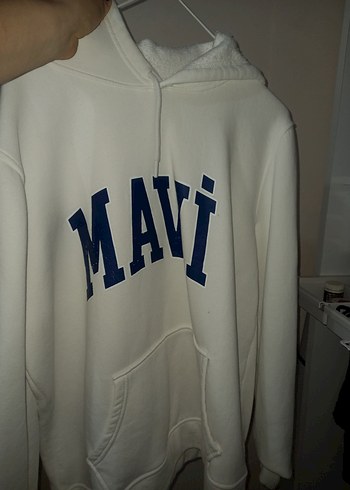 Beyaz Mavi Baskılı Kadın Sweatshirt