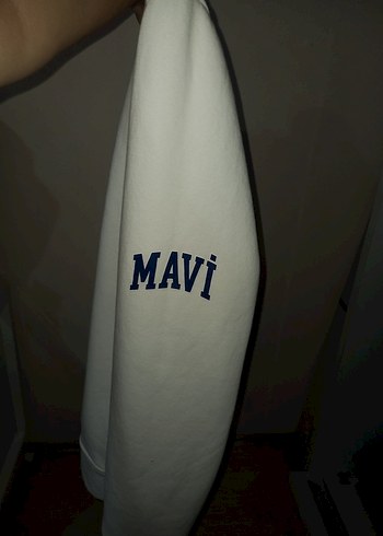 44 Beden Beyaz Mavi Baskılı Kadın Sweatshirt
