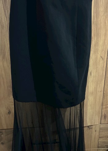 Siyah V Yakalı Uzun Kadın Abiye Elbise - Görsel 2