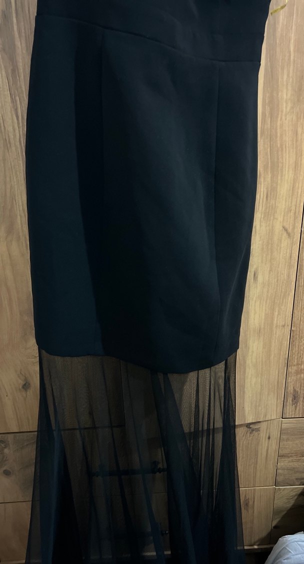 Siyah V Yakalı Uzun Kadın Abiye Elbise - Görsel 2