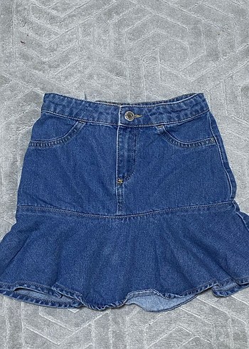 Çocuk Volanlı Mavi Denim Mini Etek