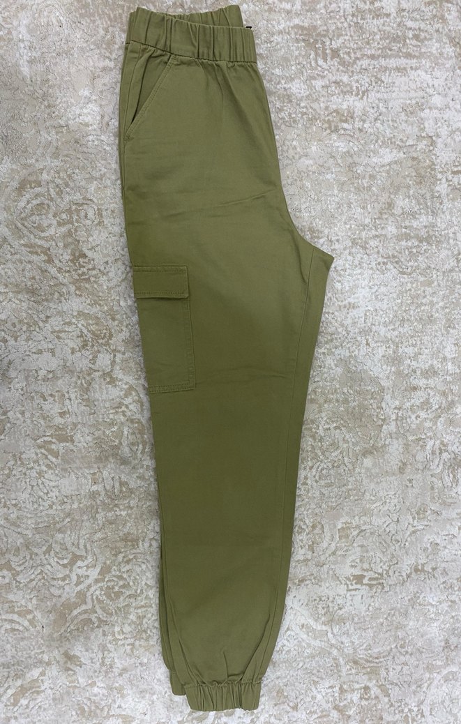 Hafif Haki Rahat Kesim Kadın Keten Pantolon - Görsel 2