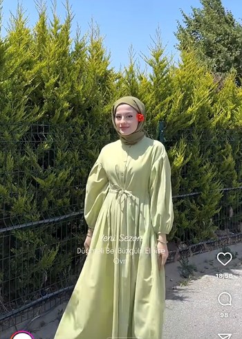 diğer Beden Kadın Haki Piliseli Midi Elbise