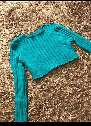 H&M Zümrüt yeşili kısa crop kazak