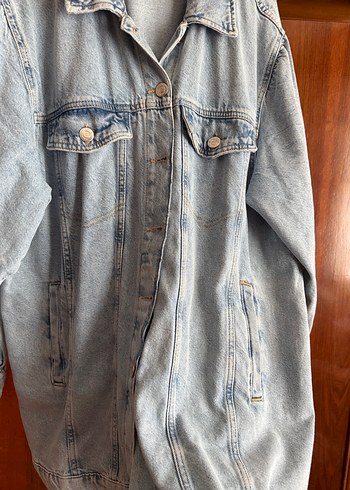 48 Beden Gri Midi Denim Ceket Düğmeli ve Rahat Kesim