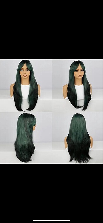 kadınlar için yeşil siyah peruk katlı kesim perçemli ısıya dayan - Görsel 5