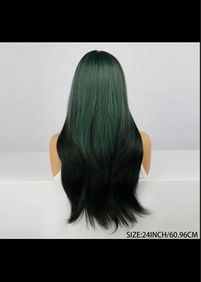 kadınlar için yeşil siyah peruk katlı kesim perçemli ısıya dayan - Görsel 3