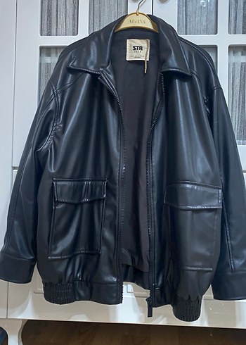 stradivarius deri bomber ceket - Görsel 2