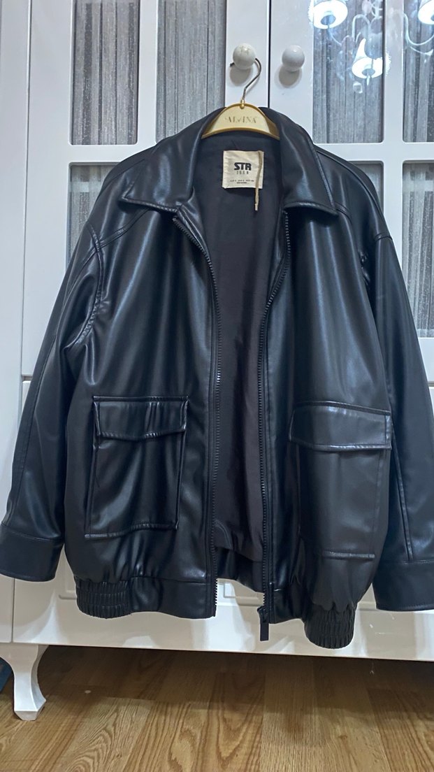 stradivarius deri bomber ceket - Görsel 2