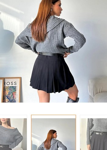 Siyah Pileli Midi Kadın Etek yüksek bel - Görsel 2