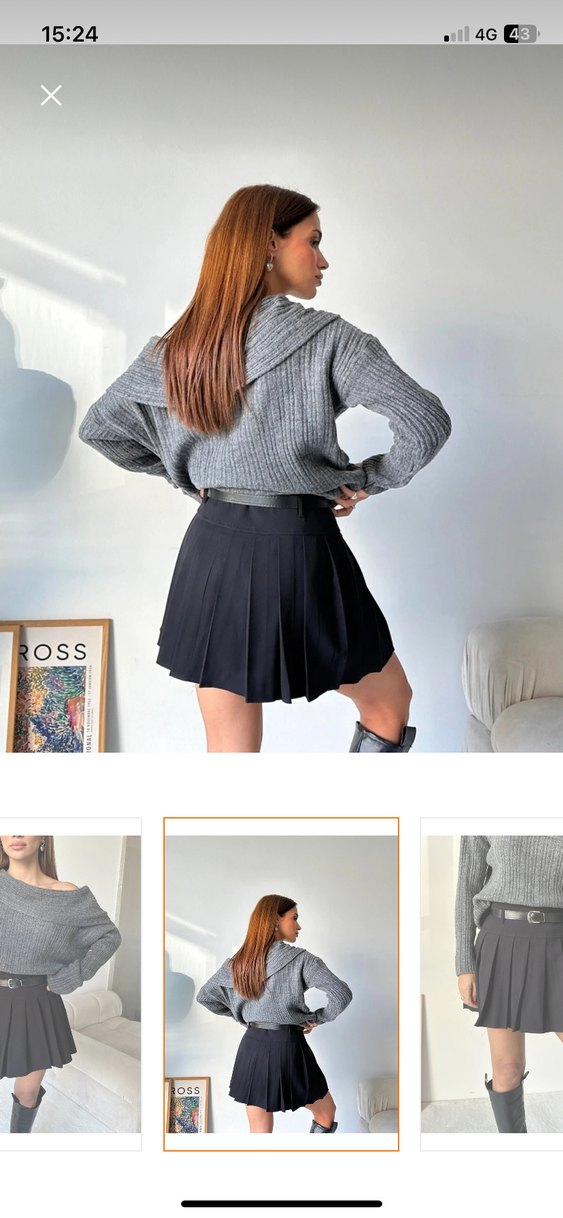 Siyah Pileli Midi Kadın Etek yüksek bel - Görsel 2