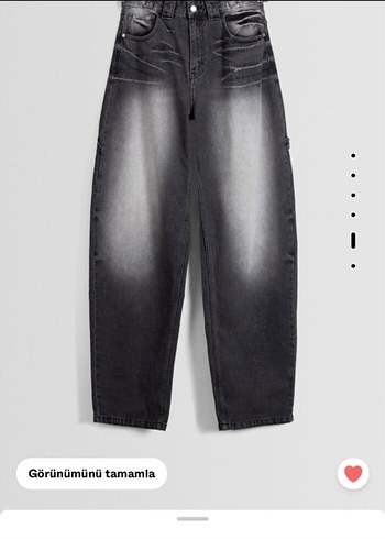 baggy pantolon bershka siyah silik desenli kemerli - Görsel 2