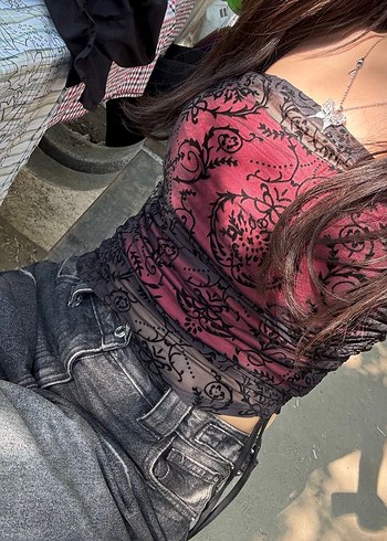 Bordo Dantelli Gotik Straplez Büstiyer - Görsel 7