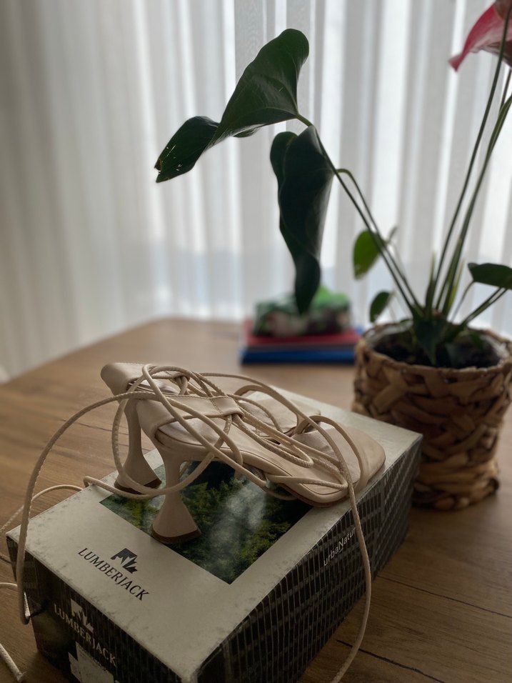 Bej kalın Topuklu Kadın Sandalet - Görsel 3