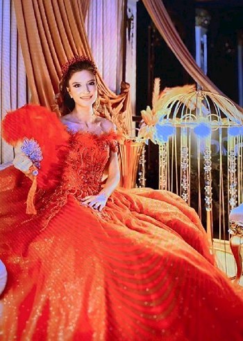 Uzun Kırmızı İşlemeli Straplez Abiye - Görsel 4