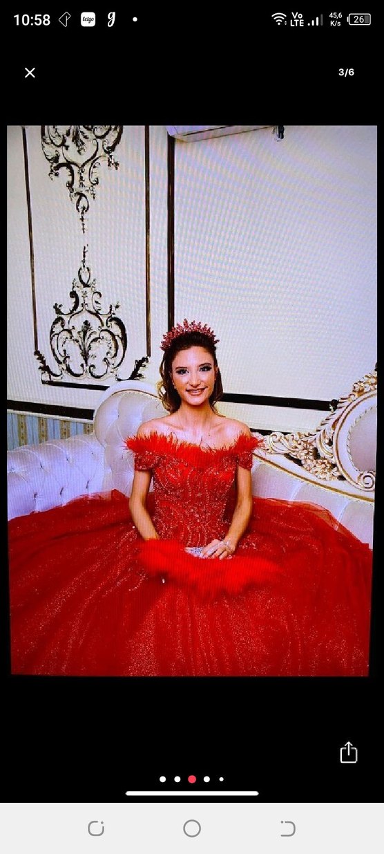 Uzun Kırmızı İşlemeli Straplez Abiye - Görsel 3