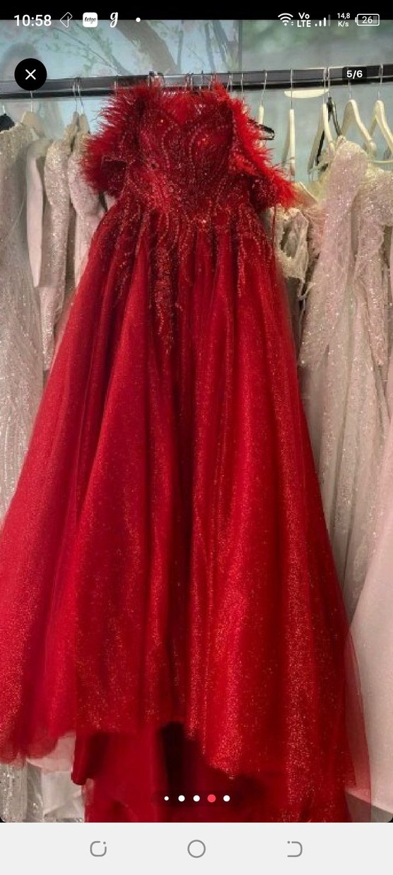 Uzun Kırmızı İşlemeli Straplez Abiye - Görsel 5