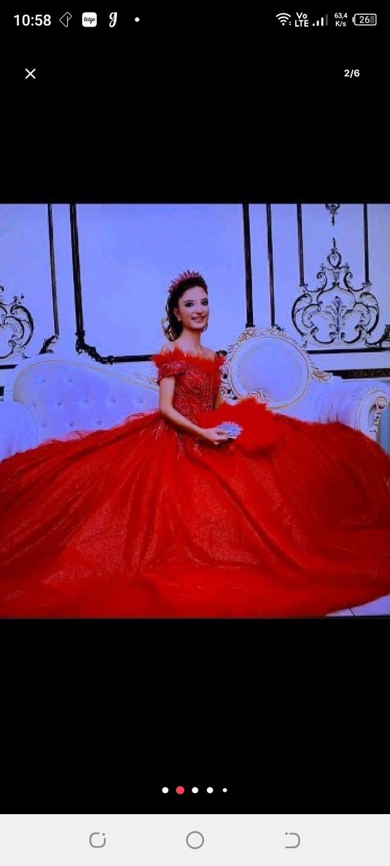 Uzun Kırmızı İşlemeli Straplez Abiye - Görsel 2