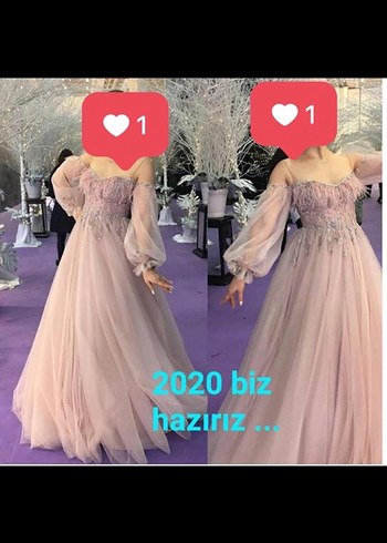 l Beden pembe Renk Boncuk İşlemeli Straplez Uzun Kollu Abiye