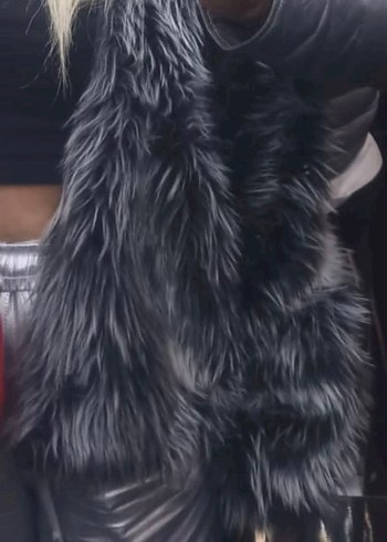 Gri Suni Kürk Detaylı Midi Ceket - Görsel 2