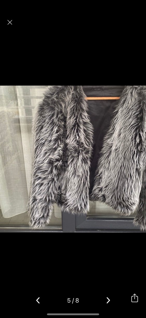 Gri Suni Kürk Detaylı Midi Ceket - Görsel 4