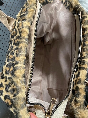 Beden kahverengi Renk Totebag leopar peluş çanta