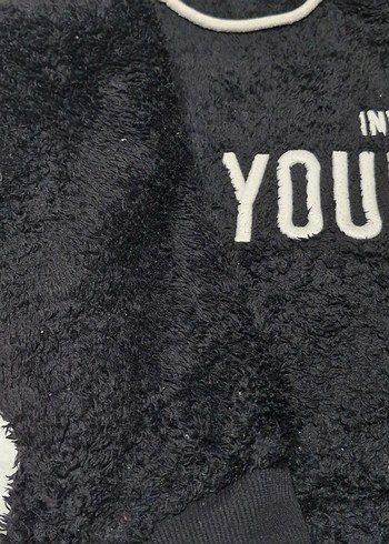 Siyah Kapüşonlu Peluş Mini Sweatshirt - Görsel 3