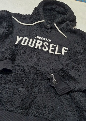 Siyah Kapüşonlu Peluş Mini Sweatshirt - Görsel 2