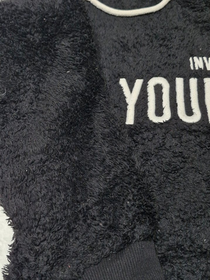 Siyah Kapüşonlu Peluş Mini Sweatshirt - Görsel 3