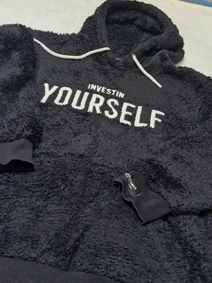 Siyah Kapüşonlu Peluş Mini Sweatshirt - Görsel 2