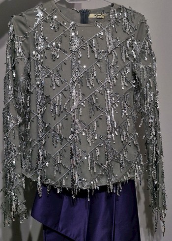 Pul İşlemeli Uzun Gri Kadın Elbise - Görsel 4