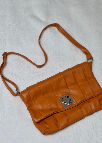Turuncu Deri Kadın Omuz Çantası - Görsel 2