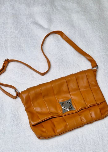 Turuncu Deri Kadın Omuz Çantası - Görsel 5