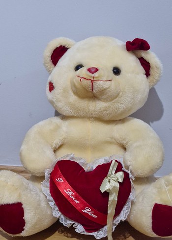 Kırmızı Kalpli Beyaz Peluş Ayıcık - Görsel 3