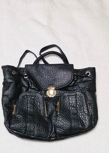 Siyah Yılan Desenli Deri Sırt Çantası - Görsel 2