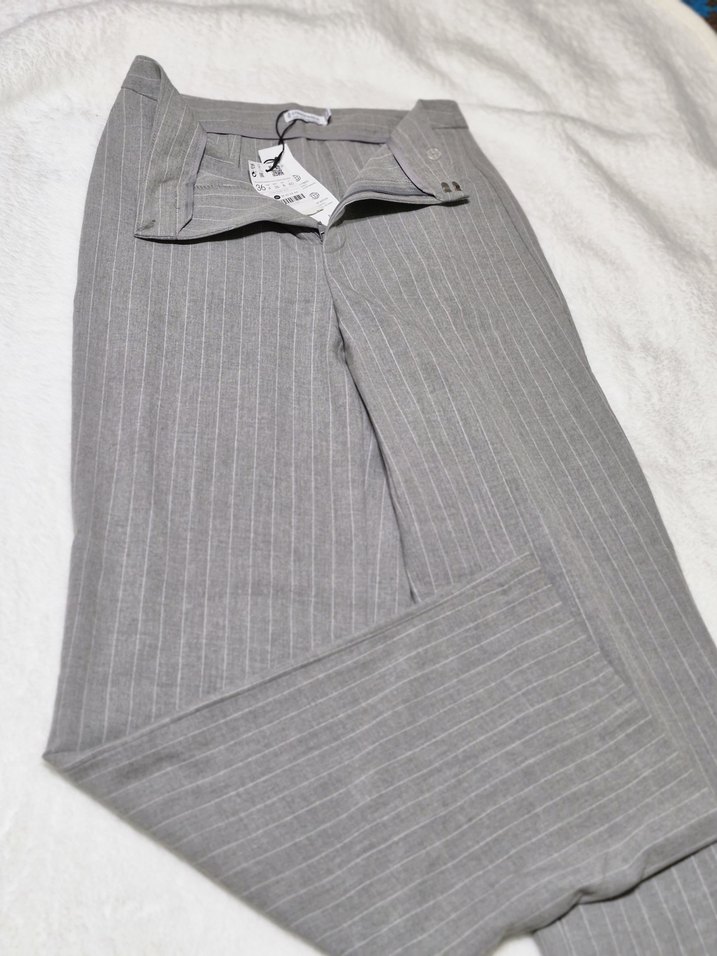 Gri Midi Kadın Kumaş Pantolon - Görsel 3