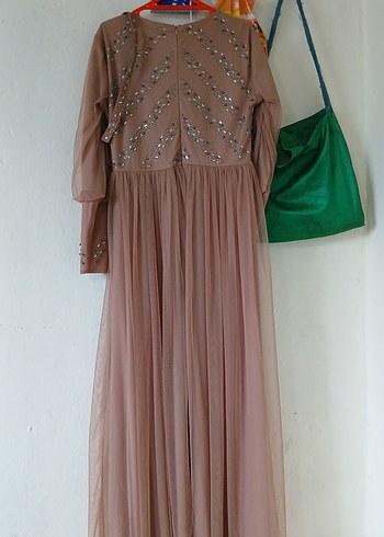 Bej Uzun Abiye Elbise - Görsel 5