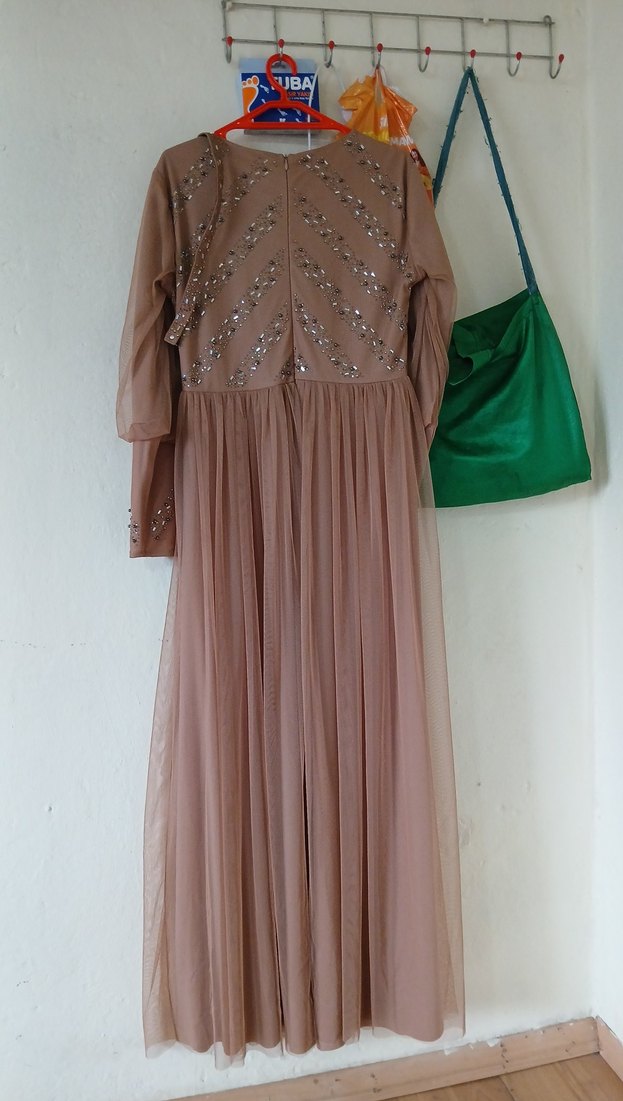 Bej Uzun Abiye Elbise - Görsel 5