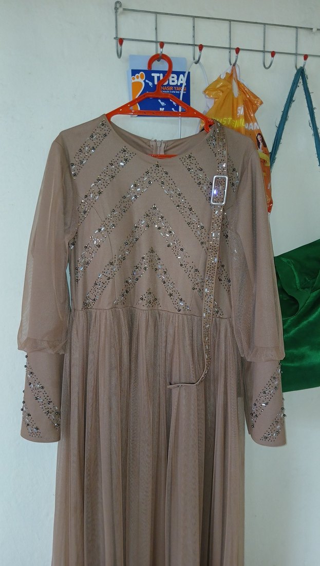 Bej Uzun Abiye Elbise - Görsel 2